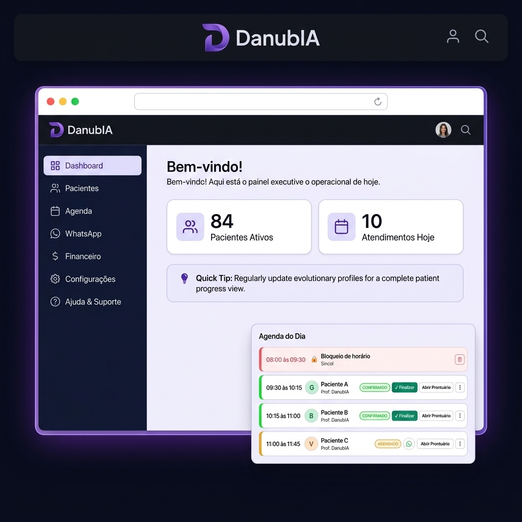 Dashboard da DanubIA — Sistema de Gestão Clínica